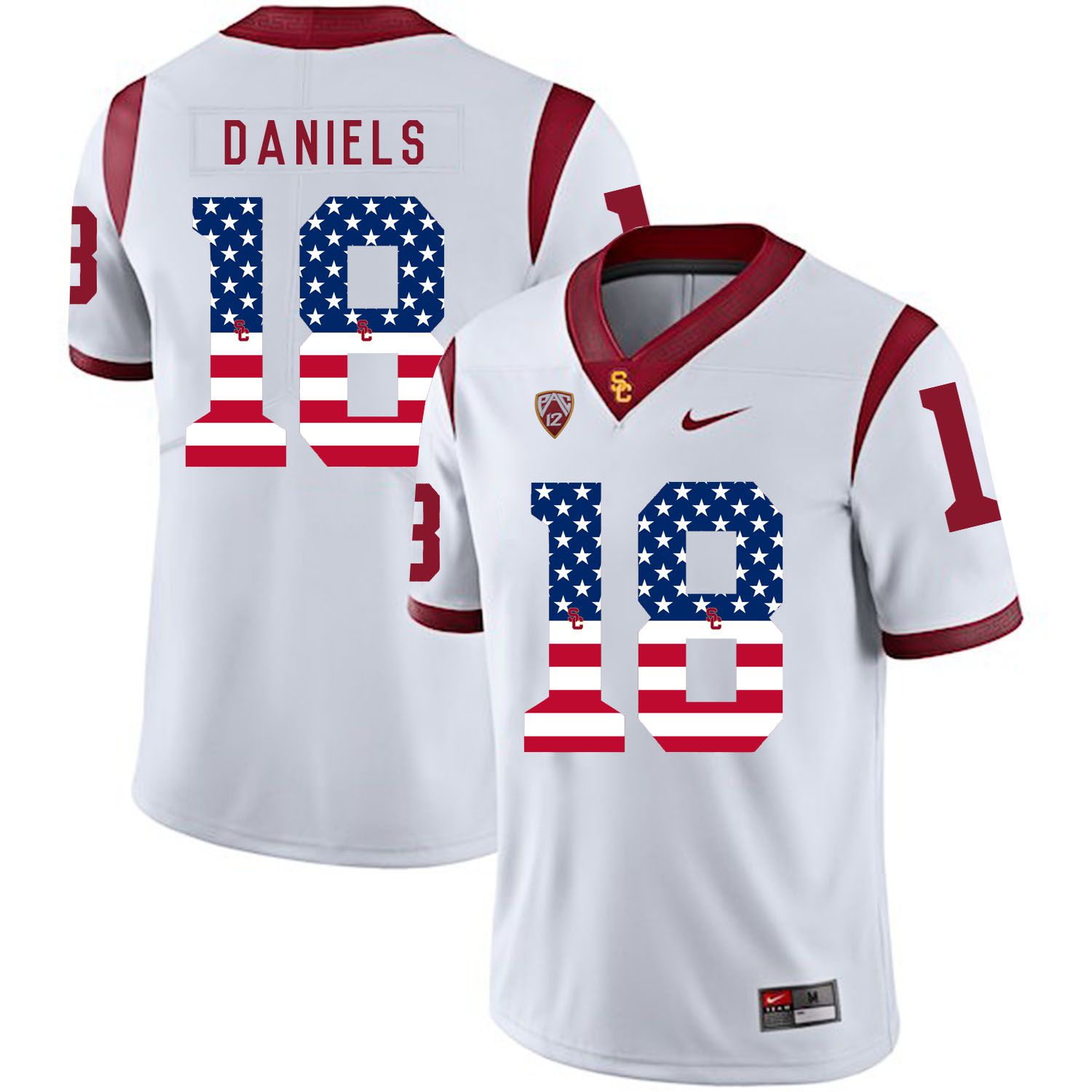 Men USC Trojans 18 Daniels White Flag Customized NCAA Jerseys
